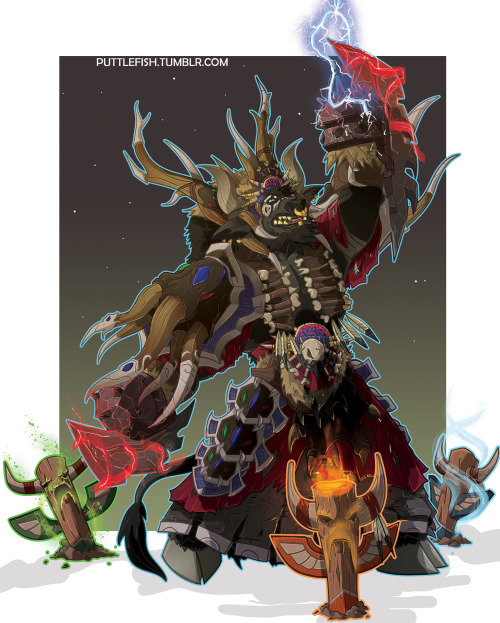 my shaman and his totem friendsmy headcanon is that he is friends with my warlock but thinks that he