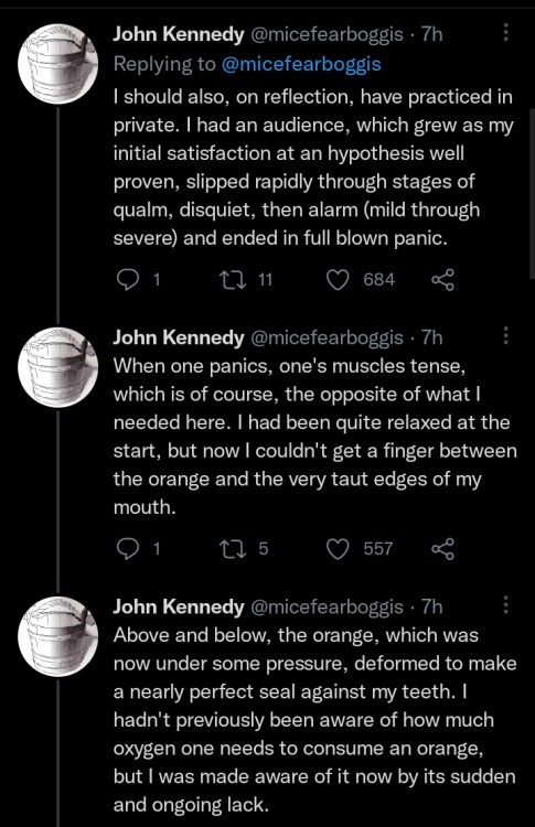 vicshush:a-nervous-system:a-nervous-system:[ID : A chain of tweets by user John Kennedy (@micefearboggis) that reads : “When an article says "some scientists think” then remember this: I, a scientist, once thought I could fit a whole