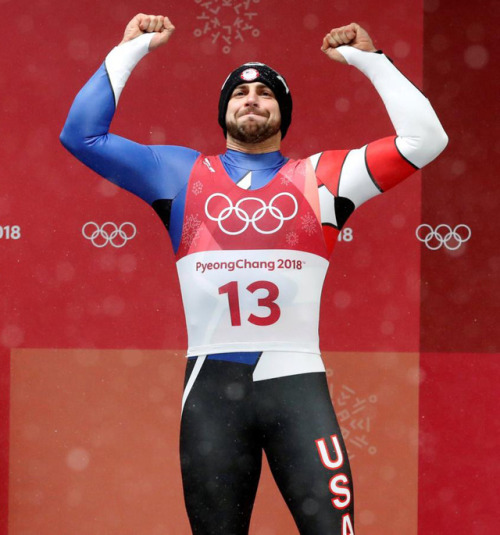 superjockman:Olympic Luge Athlete, Chris Mazdzer is flexing triumphantly… showing off to the world h