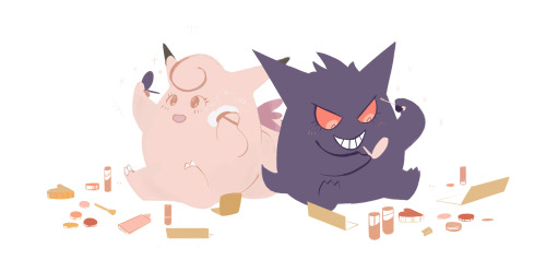 mbrleigh: it’s @markyanna‘s birthday today so i drew gengar and clefable; aka us :&rsquo