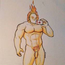alexyorim93:  Flame Elemental Selfie #myart🎨 #drawing #nsfw #bara #nude