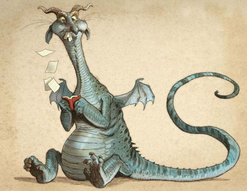 ebookporn:  “Book Wyrm” a  book-eating dragon who loves to devour his favorite books, drawn by Tony DiTerlizzi for his daughter’s school book fair.  