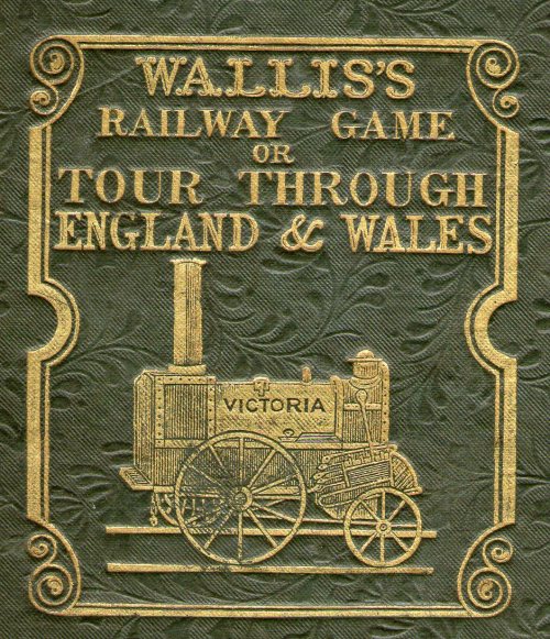 patterned cloth with gilt design on the slip case of Wallis’s Railway Game or Tour Through Eng