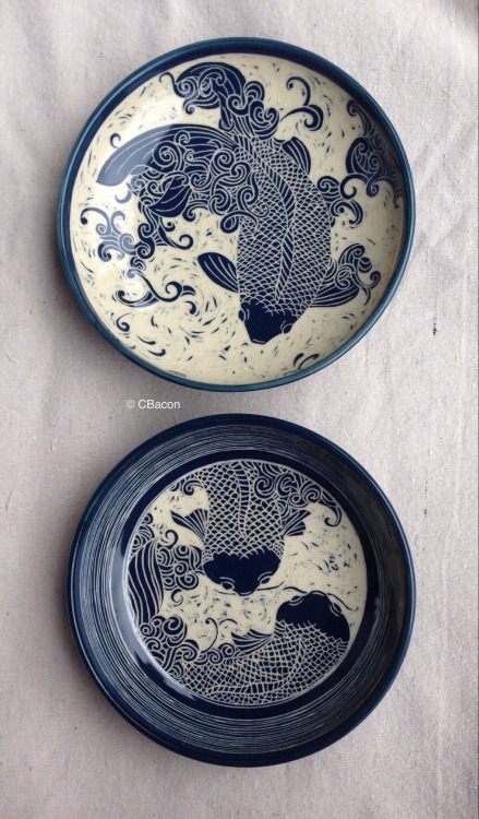 cbacon-pottery: Goldfish and Koi Bowls These shallow bowls (1.75 in. high x 7.5 in. diameter) were i