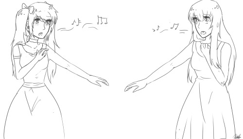 lesbiotakusaurus:  Miku and Luka singing a duet requested it’s quick doodles guys im sorry xD *magnet plays in background*