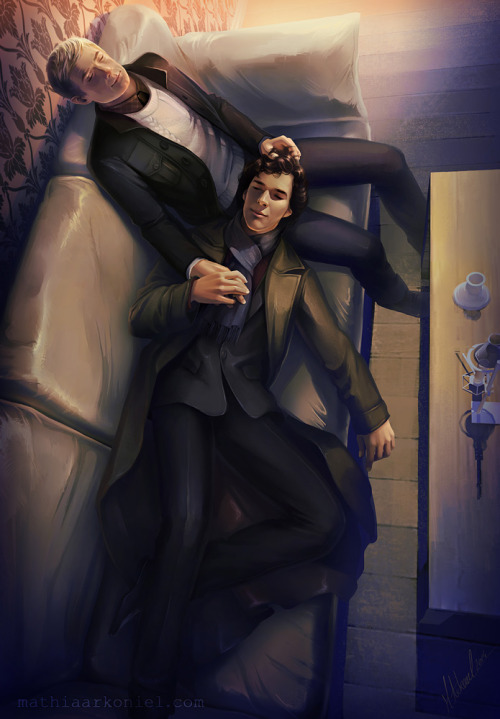 mathiaarkoniel: Commissioned front cover painting for a Sherlock oriented yaoi FanZine.