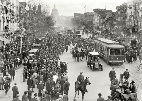 February 1913. “Woman suffrage – hikers arriving in Washington from New York.”