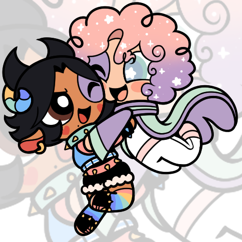 Me and my partner drawn as powerpuff girls (tribute to when I would draw ppgs as a child, one of my earliest memories in drawing)