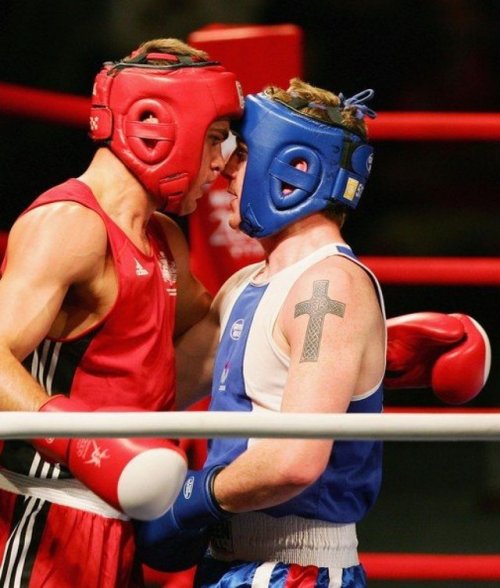 carolinaboxing: nose to nose Always end the fight with a hug Jock.