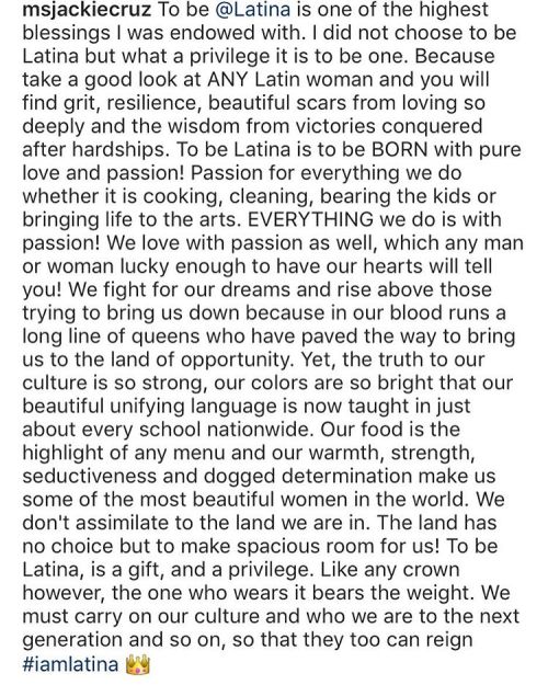 Thanks @msjackiecruz for these words!! I couldn&rsquo;t say it better! Proud to be a Latina❤️ #iamla