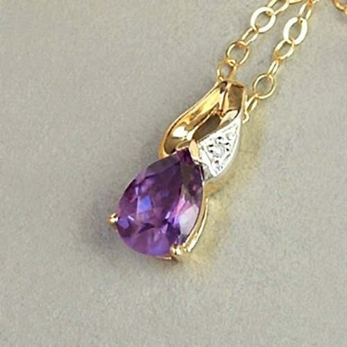 Vintage 10K GOLD Diamond AMETHYST Pendant Hallmarked Bridal Jewelry c.1980s