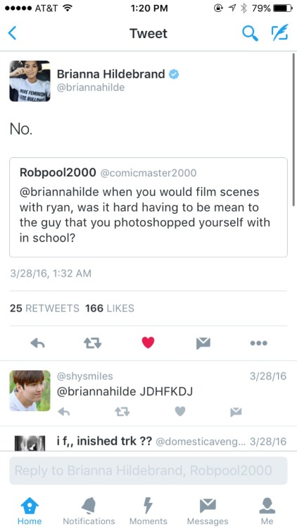 thefingerfuckingfemalefury: negasonicnoodle: Brianna Hildebrand’s Twitter is the best thing ev