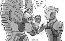 skyllianhamster: Combat sketching with Wrex