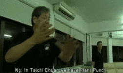 gutsanduppercuts:  Ng Kwongyu explaining the defensive properties behind the Taijiquan (Tai Chi) punch. This is why I think, as far as body awareness, positioning and self-knowledge goes, Taijiquan is up there. It just seems to understand the limitations