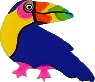 sticker of a purple and yellow toucan looking to the right.