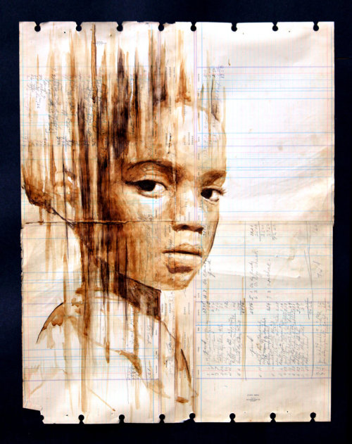 fer1972:  Portraits made with Coffee and Ink on Antique Paper from 1920’s/30’s and hand done with a Brush by Michael Aaron Williams