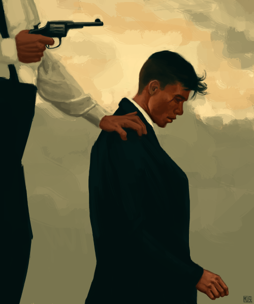 quicksillver:[ID painting of Thomas Shelby from Peaky Blinders on his knees. He’s looking downward, 