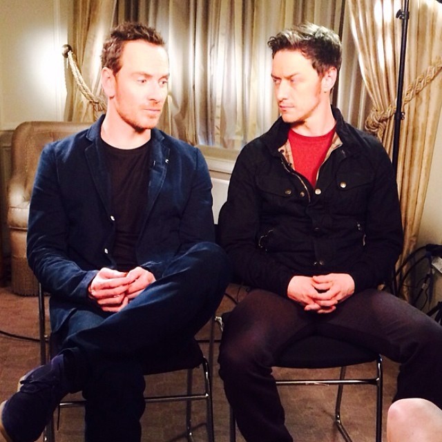 miagirly:  Michael Fassbender and James McAvoy discuss X-Men DoFP with Access Hollywood.