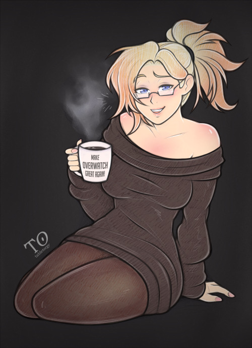 tabletorgy:    I’ll enjoy the quiet while it lasts.   smug swiss guardian angelobviously this is no coffee, but swiss hot chocolate. glasses and open hair variations!   mama mercy~ <3