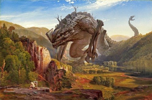 Mashup art puts Kaiju into classical paintings.