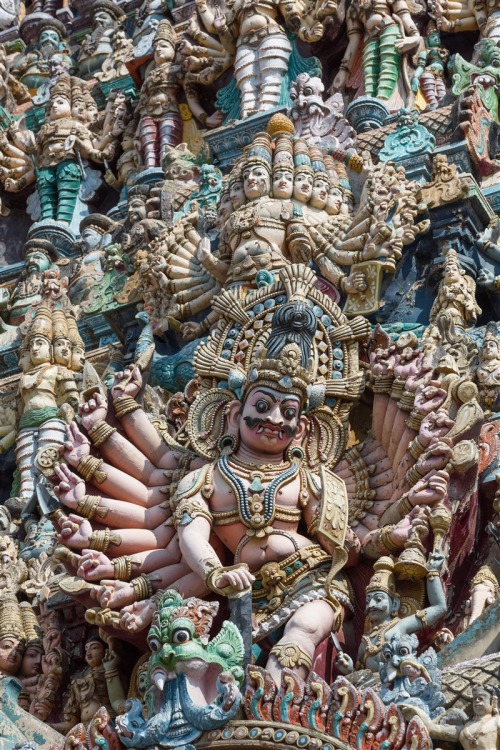 Details from Madurai temple gopuram, Tamil Nadu, photos by Kevin Standage, more at https://kevinstan