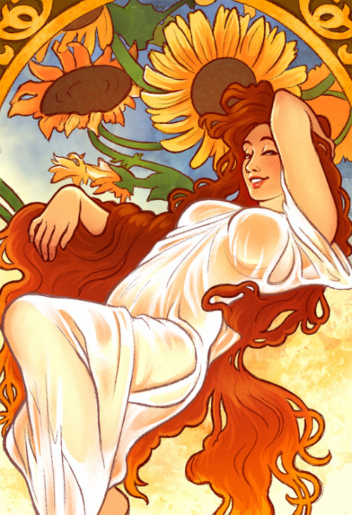 My next study for the #monthofmasters list, Summer by Alphonse Mucha.Has a lot of fun with this one,