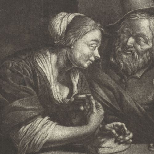 detail from Jonge vrouw en oude man, by Jacob Toorenvliet, 1651 - 1719