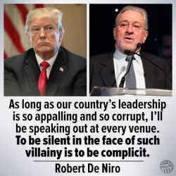 knockeddown7:   Silence is complicity. Apathy is approval. Toleration is perpetuation   If you don’t see that the Democrats are at least 40% of the problem along with the Republicans you’re an idiot.  Where was De Niro when Obama and Holder let all