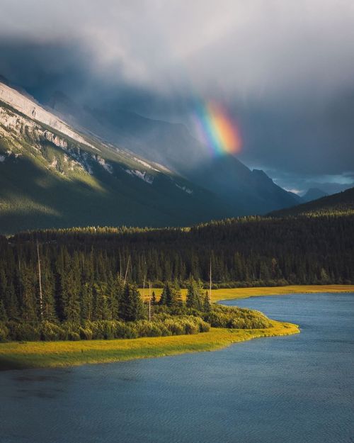 amazinglybeautifulphotography:  Hidden rainbow in the mountains. Banff, AB, Canada [1080x1350] [OC] - Author: herry-with-an-e on reddit