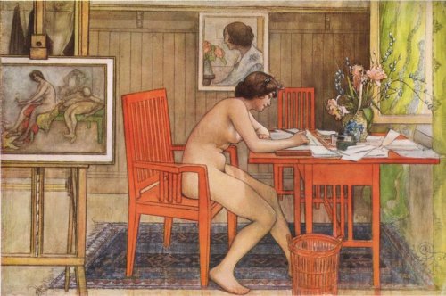 Model Writing Postcards, 1906, Carl LarssonMedium: watercolor,paper