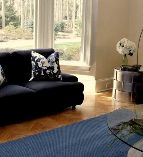 Atlanta Living RoomLarge Minimalist Formal And Enclosed Medium Tone Wood Floor Living Room Photo With