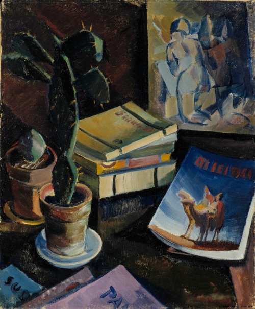 terminusantequem: Ilmari Aalto (Finnish, 1891-1934), Books on a Table, 1928. Oil on canvas, 62,50 x 