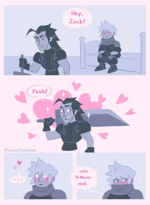 zackfanclub: i love it in crisis core when cloud sends zack a gay little message the moment he leave