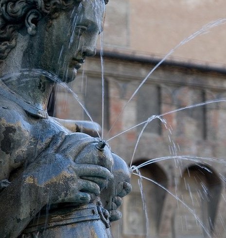 mythologyofthepoetandthemuse: Bologna Neptune Fountain, bronze statue of a lactating Nereid.