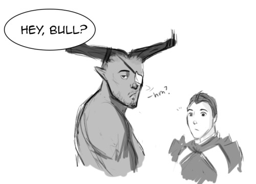 mynoodlesdoodles:Bull appreciates Spoils of the Qunari.Drowning in work, but a little comic for toda