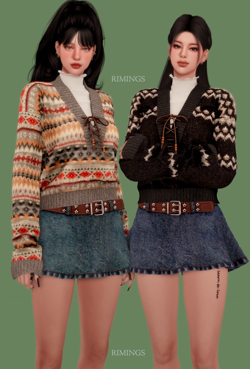 [RIMINGS] Vintage Striped Lace Up Sweater & Rock Belt & Flare Denim Skirt
- TOP / BOTTOM
- NEW MESH
- ALL LODS
- NORMAL MAP / SPECULAR MAP
- 15 / 15 SWATCHES
- HQ COMPATIBLE
▶TERMS OF USE
DOWNLOAD( EARLY ACCESS ) PUBLIC!