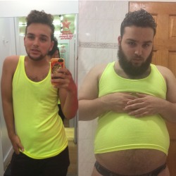 growingmygut:  gaincrazy:  140 vs 200  omg where can i get a handsome bellied man like this?
