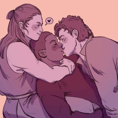 angelictroublemaker: lonicera-caprifolium: ❤ [Rey, Poe, and Finn, snuggling. Poe and Finn are just a