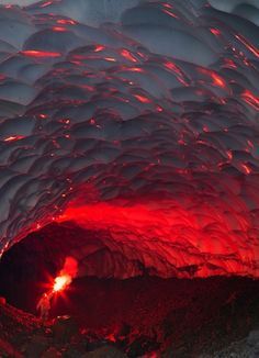 sixpenceee:Inside an ice cave underneath volcano. This is located in Kamchatka Peninsula, Russia.