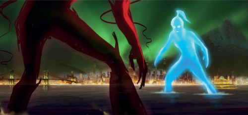 benditlikekorra:MD: Korra’s story in Book Two was about humans moving beyond their ordinary abilities, and becoming something extraordinary. When she loses her connection to the past Avatars and her Avatar spirit, Korra looks deep within and forms a