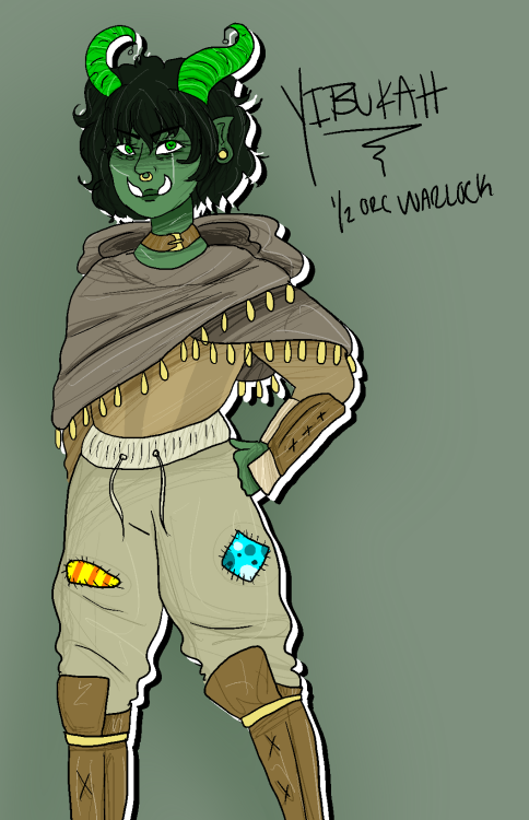 neonkyatt: here’s a picture i drew of my dnd character Yibukah! she’s half orc, half tiefling, all w