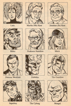 love-and-radiation:  isawthecyborg:  1990’s Cast of Characters of Superman comics by Dan Jurgens(from the novelization Superman: Doomsday &amp; Beyond)  I really love the absence of Jor-El.