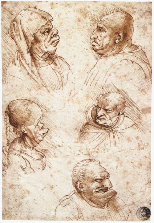 artist-davinci: Five caricature heads, 1490, Leonardo Da VinciMedium: ink,paper