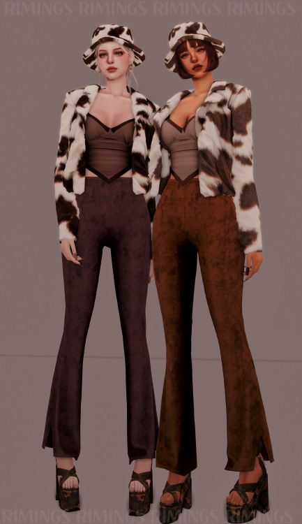  [RIMINGS] Fur jacket & Fur Hat & Bell bottom Pants - TOP / BOTTOM / HAT- NEW MESH- ALL LODS