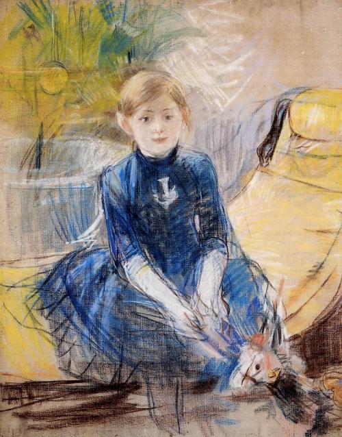 artist-morisot: Little Girl with a Blue Jersey, 1886, Berthe MorisotMedium: pastel,canvashttps://www
