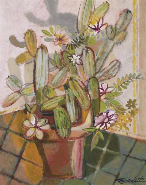 cactus-in-art:Romeo Tabuena (Filipino /Mexican, 1921 - 2015)Cactus with flowers, 1961