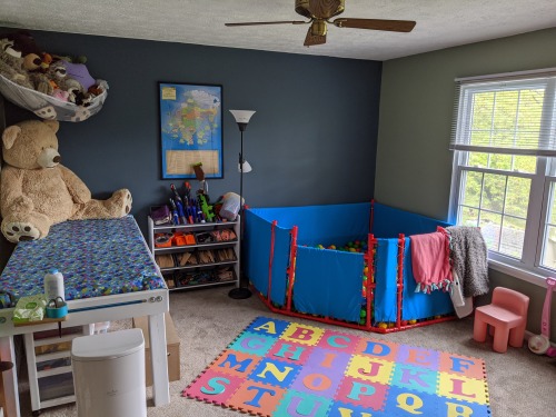 for-the-love-of-kink:Our playroom with changing table, ball pit, and so many fun toys to play with!