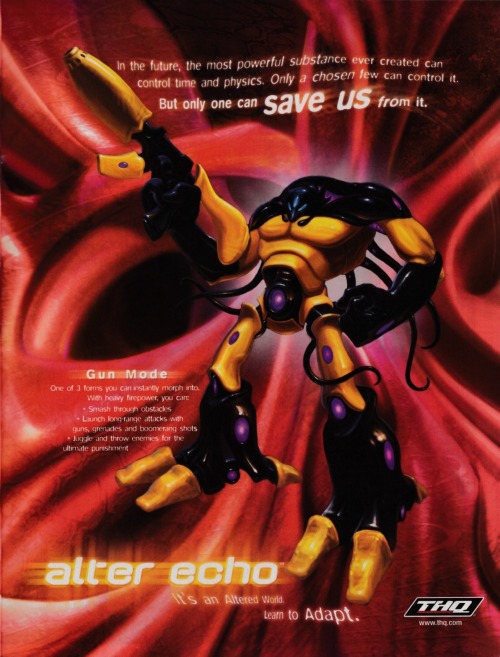 vgprintads:
“‘Alter Echo’[PS2 / XBOX] [USA] [MAGAZINE, SPREAD] [2003]
• GamePro, July 2003 (#178)
• via personal collection
• Has anyone heard of this game?
”