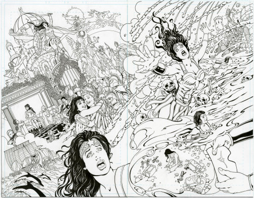 Gotham City Garage Wonder Woman double page spread from pencils to pen and ink to digital color. By 