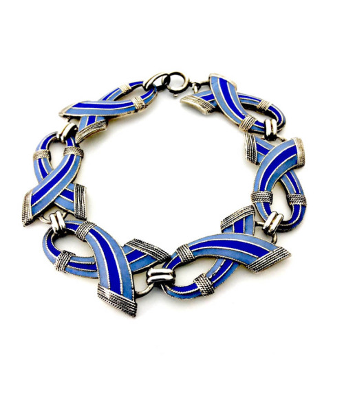 Theodor Fahrner, Bracelet, 1930. Gilded silver, blue enamelled. Germany. Via jugendstil-in-berlin